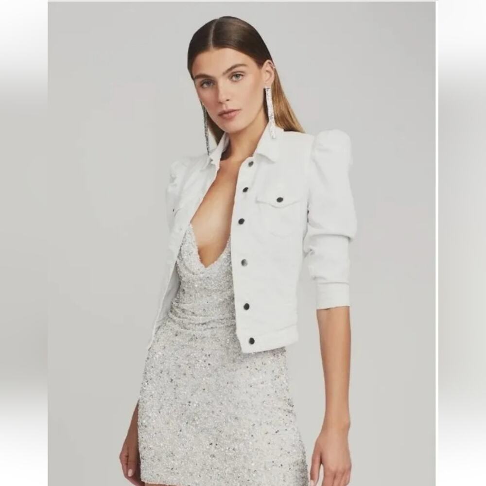 Retrofete Ada Denim Jacket White Puff Sleeve Size XL NWT